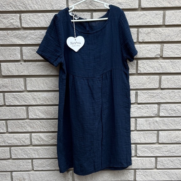 Maria Mia Girls Navy Blue Casual Cotton Gauze Dress Sz 10 - Picture 1 of 6